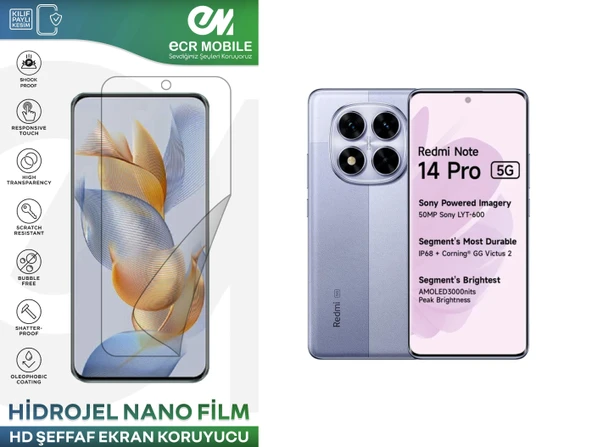 Redmi Note 14 Pro ile Uyumlu Hidrojel Nano Ekran Koruyucu Film MAT(Tempered Cam Değildir!) ürün görseli 1