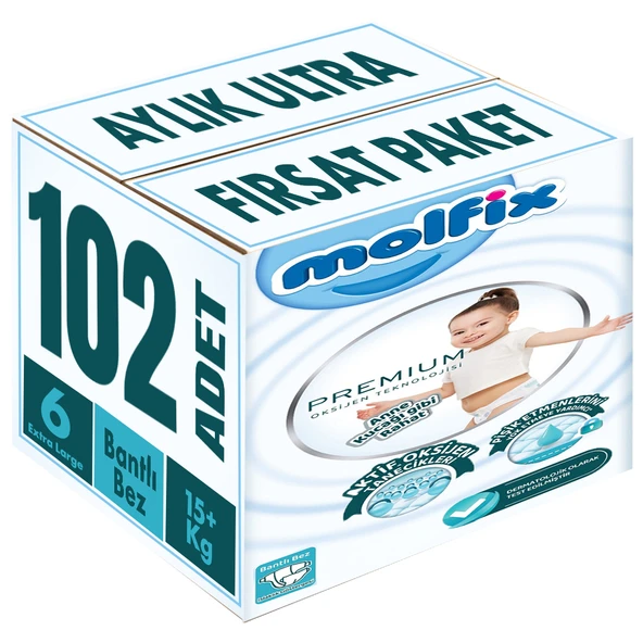 Molfix Premium Bebek Bezi Beden:6 (15+KG) Extra Large 102 Adet Aylık Ultra Fırsat Pk ürün görseli 1