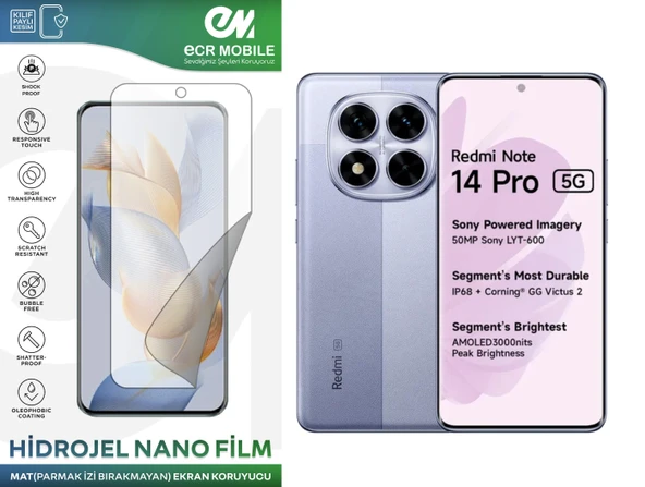 Redmi Note 14 Pro ile Uyumlu Hidrojel Ekran Koruyucu Film HD-ŞEFFAF(Tempered Cam Değildir!) ürün görseli 1