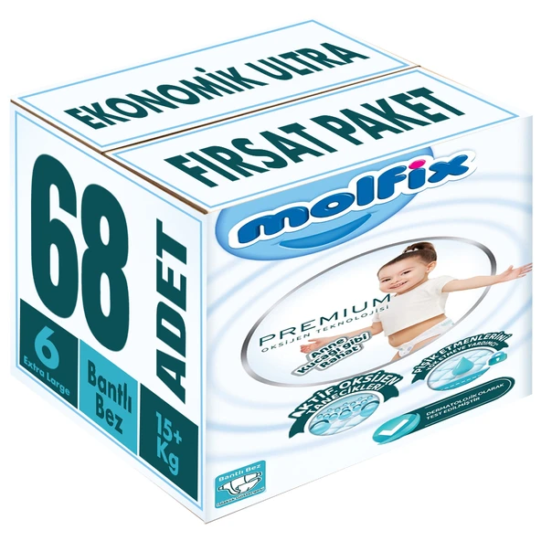 Molfix Premium Bebek Bezi Beden:6 (15+KG) Extra Large 68 Adet Ekonomik Ultra Fırsat Pk ürün görseli 1