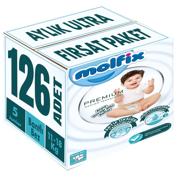Molfix Premium Bebek Bezi Beden:5 (11-18KG) Junior 126 Adet Aylık Ultra Fırsat Pk ürün görseli 1