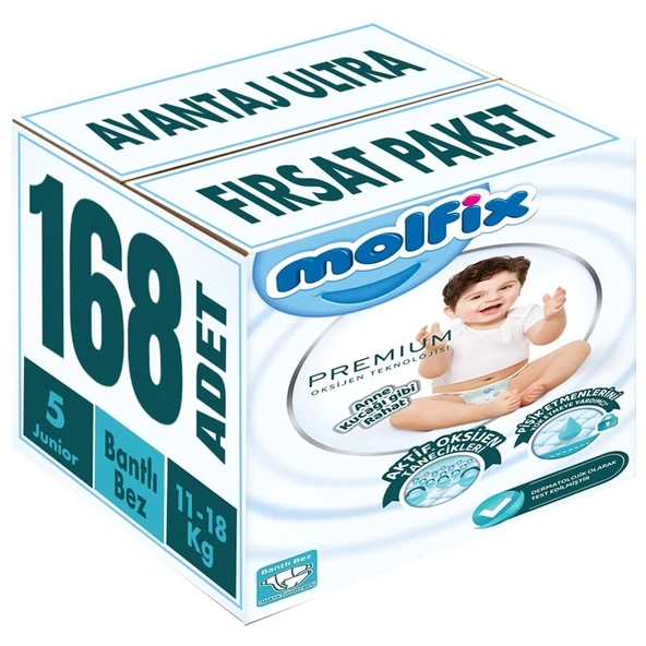 Molfix Premium Bebek Bezi Beden:5 (11-18KG) Junior 168 Adet Avantaj Ultra Fırsat Pk ürün görseli 1