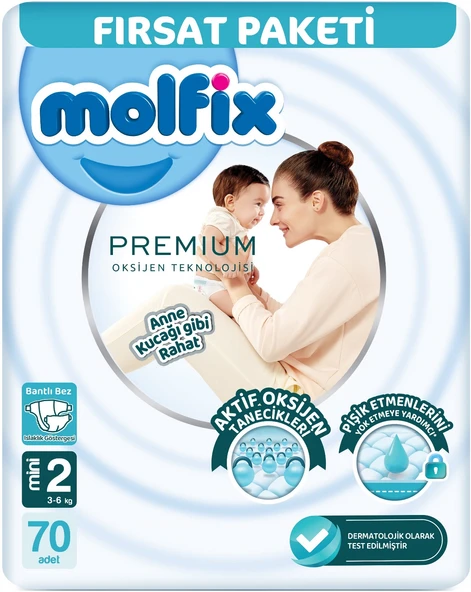 Molfix Premium Bebek Bezi Beden:2 (3-6KG) Mini 70 Adet Fırsat Pk ürün görseli 1