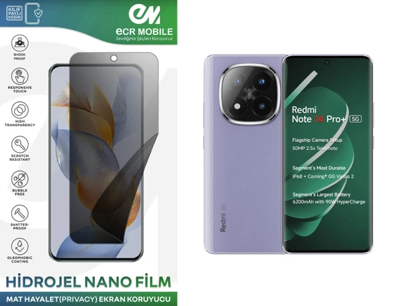 Redmi Note 14 Pro+ Uyumlu Hidrojel Nano Ekran Koruyucu Film HAYALET(Privacy)Tempered Cam Değildir ürün görseli 1