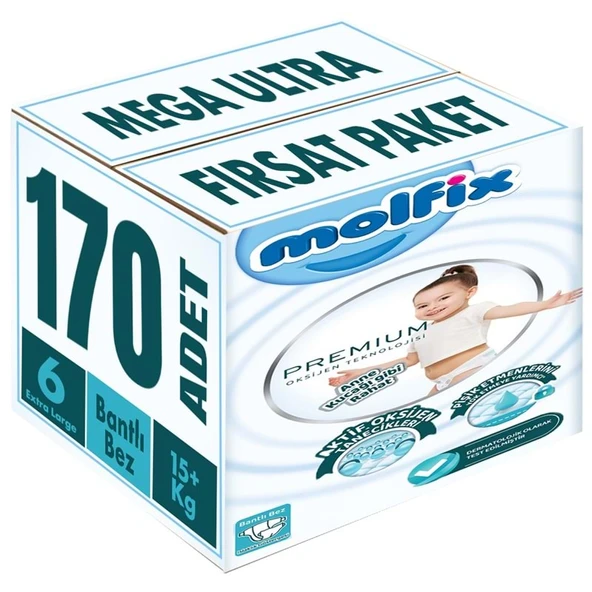 Molfix Premium Bebek Bezi Beden:6 (15+KG) Extra Large 170 Adet Mega Ultra Fırsat Pk ürün görseli 1