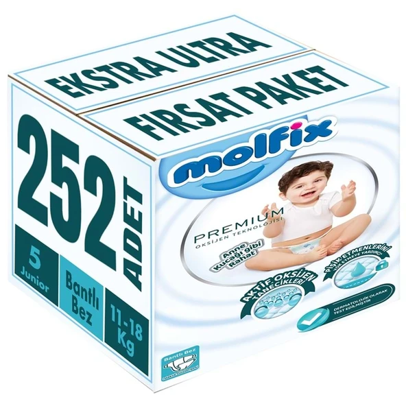Molfix Premium Bebek Bezi Beden:5 (11-18KG) Junior 252 Adet Ekstra Ultra Fırsat Pk ürün görseli 1