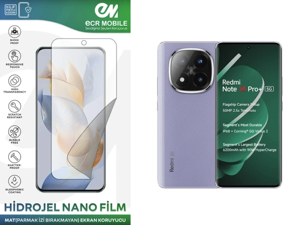 Redmi Note 14 Pro+ ile Uyumlu Hidrojel Nano Ekran Koruyucu Film MAT(Tempered Cam Değildir!) ürün görseli 1