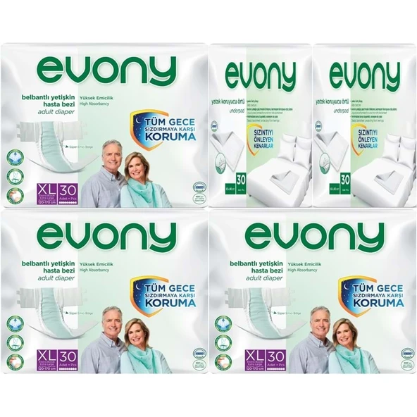 Evony Yetişkin Bezi Bel Bantlı Tekstil Yüzey Ekstra Büyük 90 Adet+ Yatak Koruyucu Örtü 60 Adet ürün görseli 1