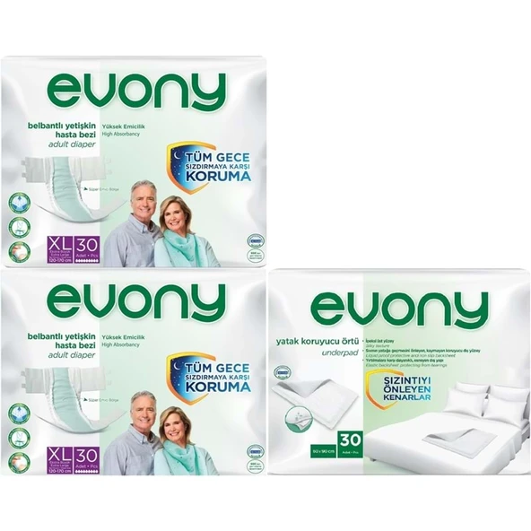 Evony Yetişkin Bezi Bel Bantlı Tekstil Yüzey Ekstra Büyük 60 Adet+ Yatak Koruyucu Örtü 30 Adet ürün görseli 1
