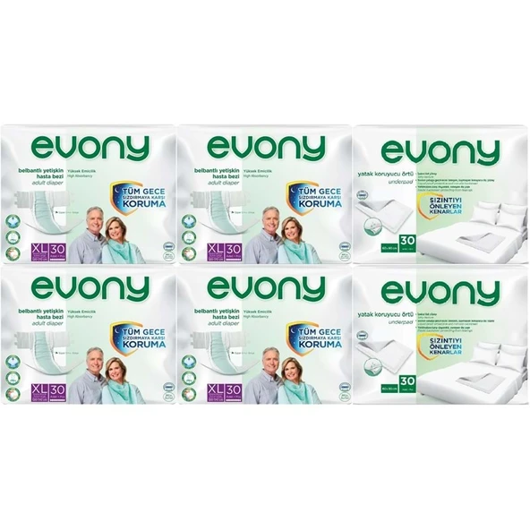 Evony Yetişkin Bezi Bel Bantlı Tekstil Yüzey Ekstra Büyük 120 Adet+Yatak Koruyucu Örtü 60 Adet ürün görseli 1