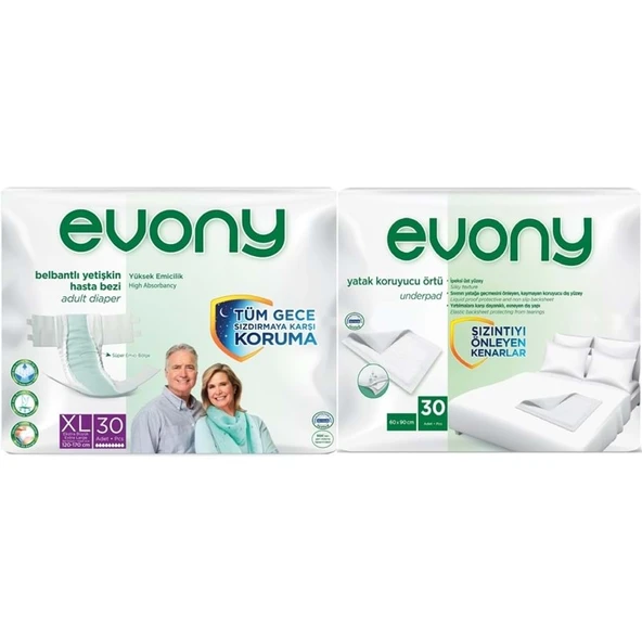 Evony Yetişkin Bezi Bel Bantlı Tekstil Yüzey Ekstra Büyük 30 Adet+ Yatak Koruyucu Örtü 30 Adet ürün görseli 1