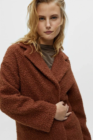 Pull & Bear Buklet Suni Kürk Kaban Kavruk Rengi - Resim 3