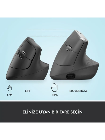 Logitech Lift Kablosuz Ergonomik Dikey Mouse 910-006473 - Resim 7