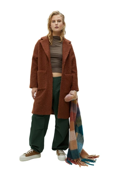 Pull & Bear Buklet Suni Kürk Kaban Kavruk Rengi ürün görseli 1