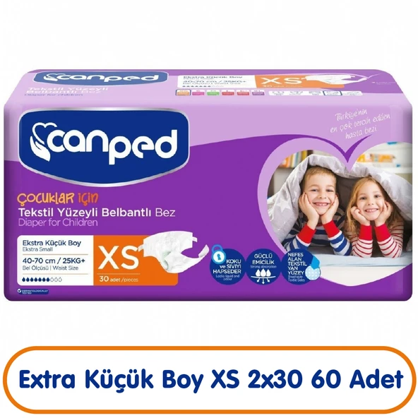 Canped Çocuklar İçin Belbantlı Hasta Bezi Xs Beden 30x2 60 Adet ürün görseli 1