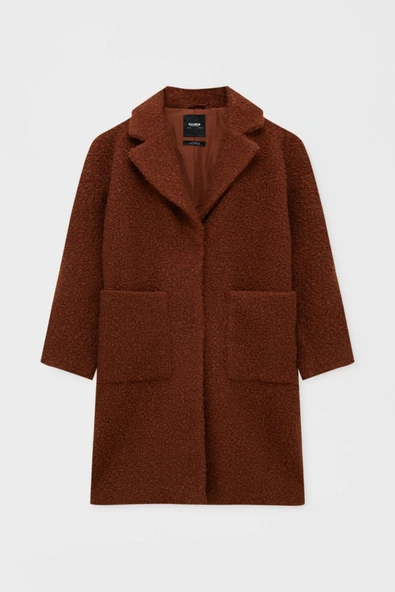 Pull & Bear Buklet Suni Kürk Kaban Kavruk Rengi - Resim 4