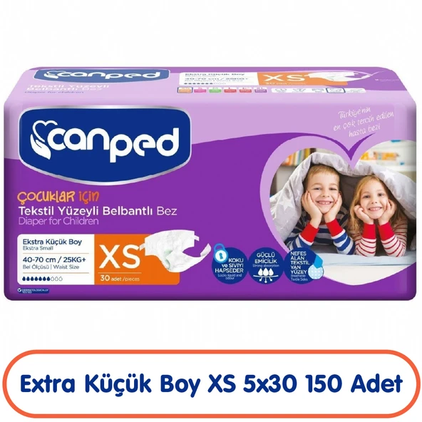 Canped Çocuklar İçin Belbantlı Hasta Bezi Xs Beden 30x5 150 Adet ürün görseli 1
