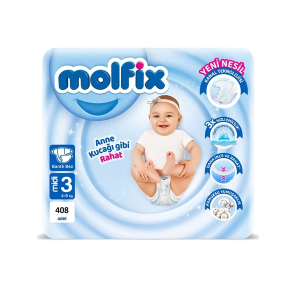 Molfix 3 Numara Midi 408'li Bebek Bezi ürün görseli 1