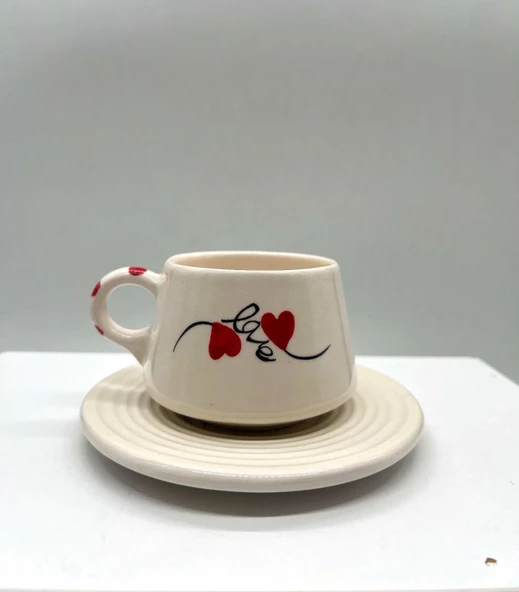 Tardan Betty El Yapımı Love Desenlı Tabaklı Fincan ( 1 Adet ) ürün görseli 1