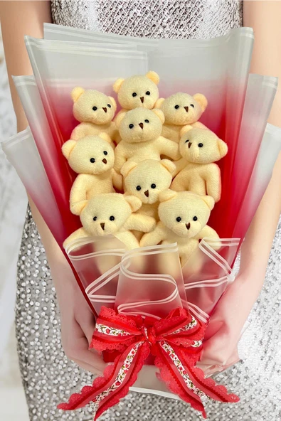 Sevgiliye Özel Peluş Ayıcık Buketi - 9 Adet Yumoş Peluş Ayılı Buket Özel Büyük Kutusunda ürün görseli 1