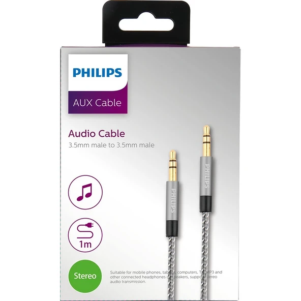Philips SWR2114B/93 1 Metre Örgülü 3.5mm Jack Aux Ses Kablosu 1mt ürün görseli 1