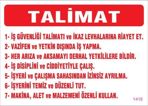 İş Güveliği Talimatları Levhası 25x35 KOD:1418 ürün görseli 1