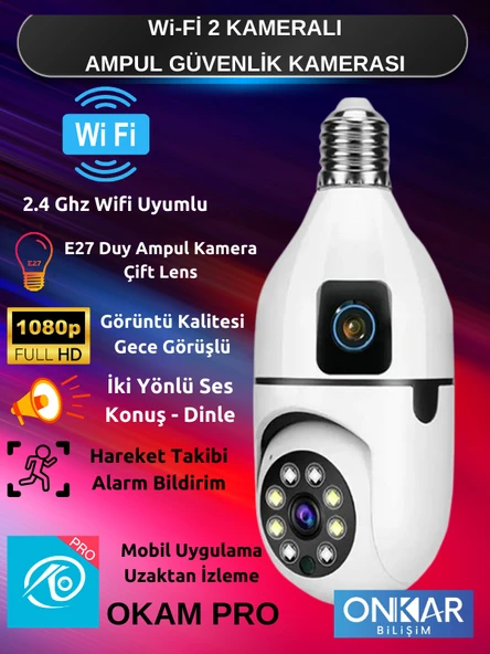 4MP  ( 2+2 ) Çift Lens Wifi Kablosuz Ampul Kamera Okam Pro Uyumlu ürün görseli 1