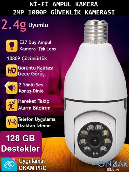 2MP WİFİ KABLOSUZ HAREKETLİ SESLİ AMPUL KAMERA ürün görseli 1