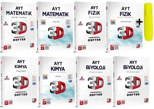 3D Yayınları AYT Sayısal Matematik Fizik Kimya Biyoloji Defter Soru Seti 8 Kitap ürün görseli 1