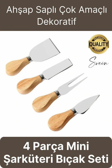 Bambu Saplı 4'lü Mini Şarküteri Bıçakları Servis Sunumluk Peynir ve Ekmek Kesimi İçin Spatula Seti ürün görseli 1