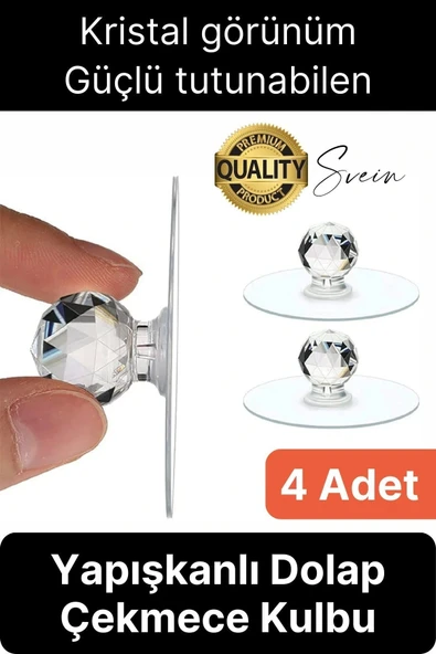 4 Adet Dekoratif Güçlü Tutunabilen Yapışkanlı Kristal Kapak Çekmece Dolap Kulp Seti Tutacak Kulbu ürün görseli 1