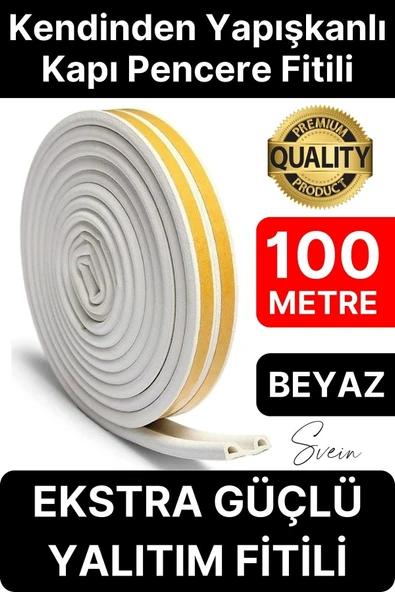 Kalın Kauçuk 2x50=100 Mt Ekstra Uzun Beyaz Kapı Pencere Fitili Soğuk Koruyucu Geçirmez İzolasyon ürün görseli 1