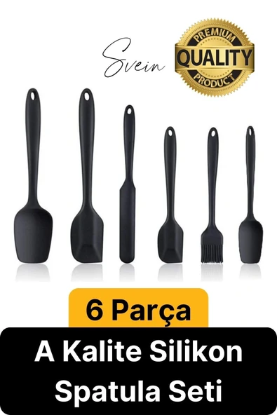 6 Parça Silikon Spatula Fırça Kaşık Bıçak Yemek Hazırlık Pasta Mutfak Seti Yanmaz Yapışmaz Siyah ürün görseli 1