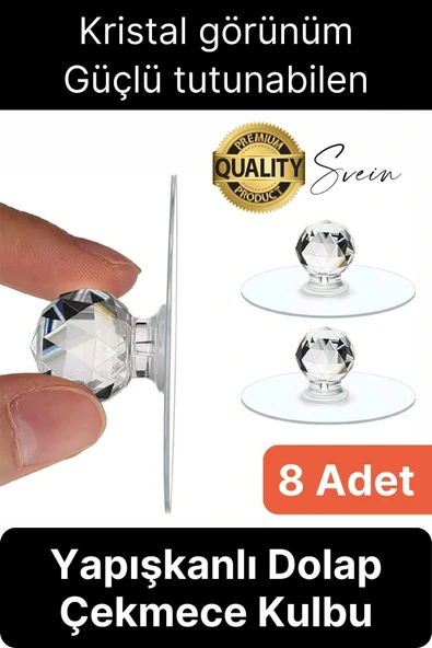 8 Adet Dekoratif Güçlü Tutunabilen Yapışkanlı Kristal Kapak Çekmece Dolap Kulp Seti Tutacak Kulbu ürün görseli 1