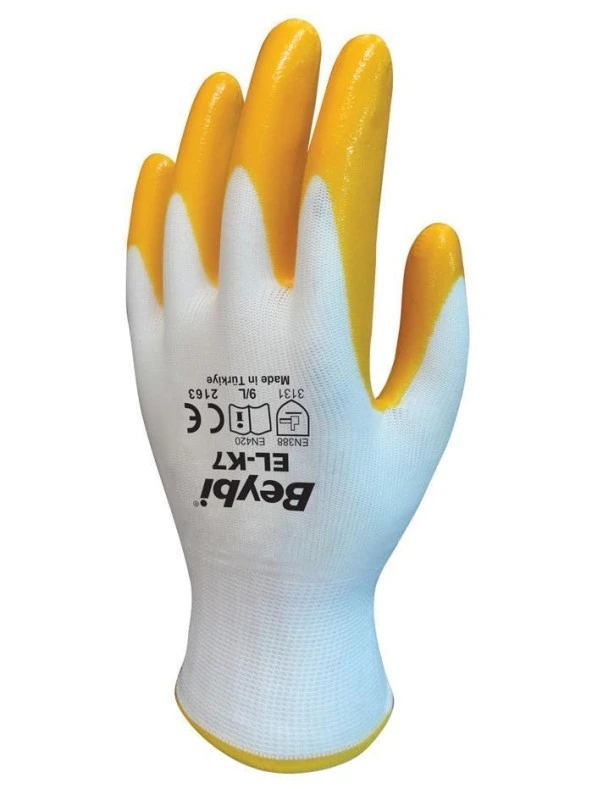Beybi PN7 Polyester Örme Nitril Sarı Eldiven NO:10 ürün görseli 1