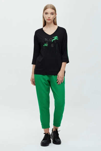 Daıdo Oversize V Yaka 3/4 Kol Kadın T-Shirt - Minimalist Tasarım ürün görseli 1