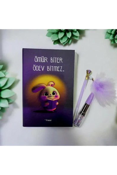 MOR yazılı sözlü sert kapak Hatıra Defteri Günlük Anı defteri taşlı tüylü kalem ve ruj kalem ürün görseli 1