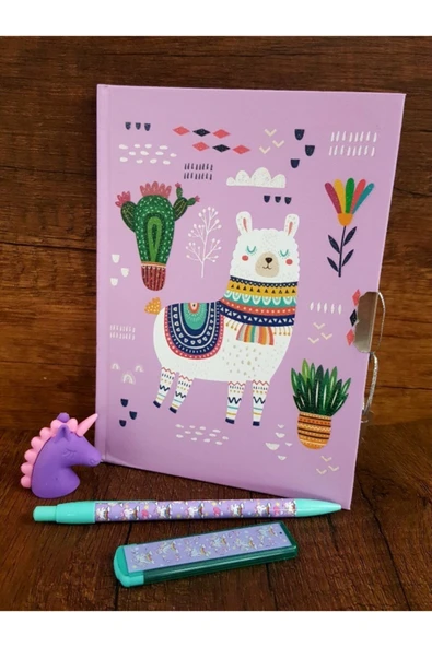 Lama Kilitli Hatıra Defteri-unicorn Versatil Kalem ,unicorn Uç, Unicorn Silgi Seti ürün görseli 1