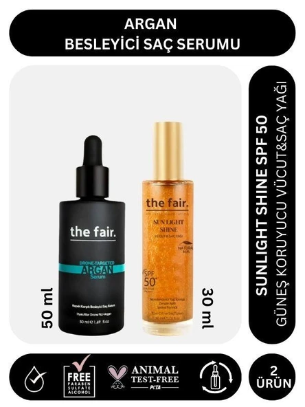 the fair. Argan Besleyici Saç Serumu 50 ml ve Sunlight Shine SPF 50 Güneş Koruyucu Saç Yağı 30 ml ürün görseli 1