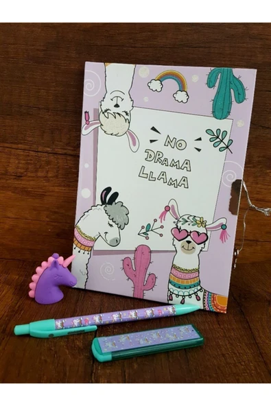 Lama Kilitli Hatıra Defteri-unicorn Versatil Kalem ,unicorn Uç, Unicorn Silgi Seti ürün görseli 1