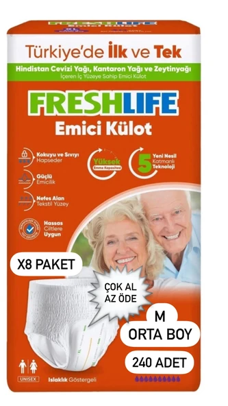 Freshlife Emici Külot Orta Boy M 30'lu 8 Adet Hasta Bezi ürün görseli 1