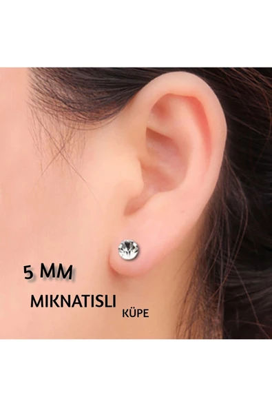 Sermet Süs Dünyası 5 mm Mıknatıslı Küpe Ince Beyaz Zirkon Taşlı 1 Çift Burun Kulak Dudak Hızma Manyetik Çelik ürün görseli 1