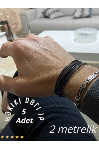 Sermet Süs Dünyası (2 mt'lik) 5 ad. Siyah Gerçek Deri Takı Bileklik Ipi Deri Ip 1,5 Mm Kordon ürün görseli 1