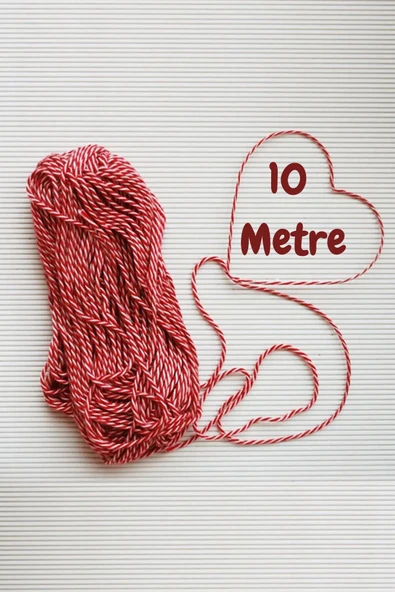 Lade Beyaz Kırmızı İki Renkli Marteniçka- Paket İpi (2-3mm-200g ) 10 Mt ürün görseli 1