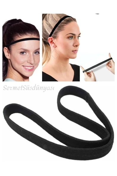 Sermet Süs Dünyası 1 Adet Siyah Geniş Lastik Bant - Sporcu Saç Bandı - Lastik Bant - Saç Bandı - Yoga Bandı ürün görseli 1
