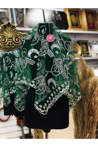Uğurlu Avm Yeşil Osmanlı Turalı Damat Sadıç Kına Örtüsü Kına Duvağı 2eldiven ürün görseli 1