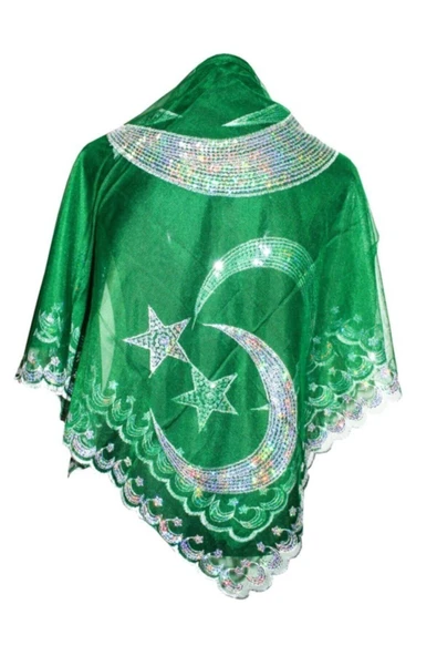 Mami Süs Dünyası Pullu Damat Örtüsü + Eldiven (yeşil) 1429-c10-ayyıldızlı Model-2 ürün görseli 1