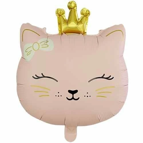 Retro Pembe Taç Detaylı Kedi Folyo Balon 46,5x60 cm ürün görseli 1