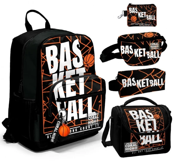 Coral High Beşli İlkokul/Ortaokul Çanta Seti - Siyah Basketbol - Erkek Çocuk ürün görseli 1