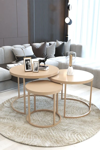 FAYMEND Giant Lüks 3'lü Orta Sehpa Modern Cappuccino ürün görseli 1